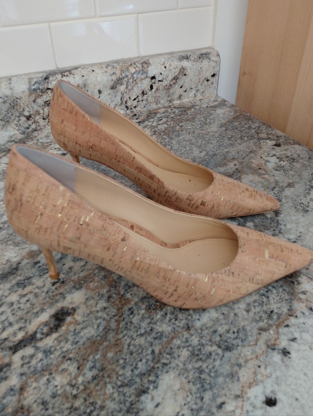 Marion Parke Cork-Textured Pointed Heels With Gold Highlights